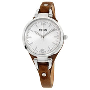 Fossil Georgia White Dial Brown Leather Strap Watch for Women - ES3060