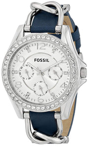 Fossil Riley White Dial Blue Leather Strap Watch for Women - ES3464