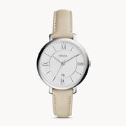 Fossil Jacqueline White Dial Beige Leather Strap Watch for Women - ES3793