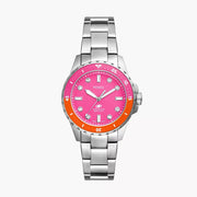 Fossil Blue Dive Analog Pink Dial Silver Steel Strap Watch For Women - ES5351