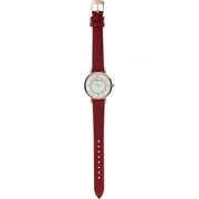 Emporio Armani Gianni T-Bar Analog Mother of Pearl Dial Red Leather Strap Watch For Women - AR11322