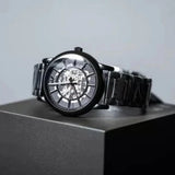 Emporio Armani Meccanico Skeleton Black Dial Black Steel Strap Watch For Men - AR60045
