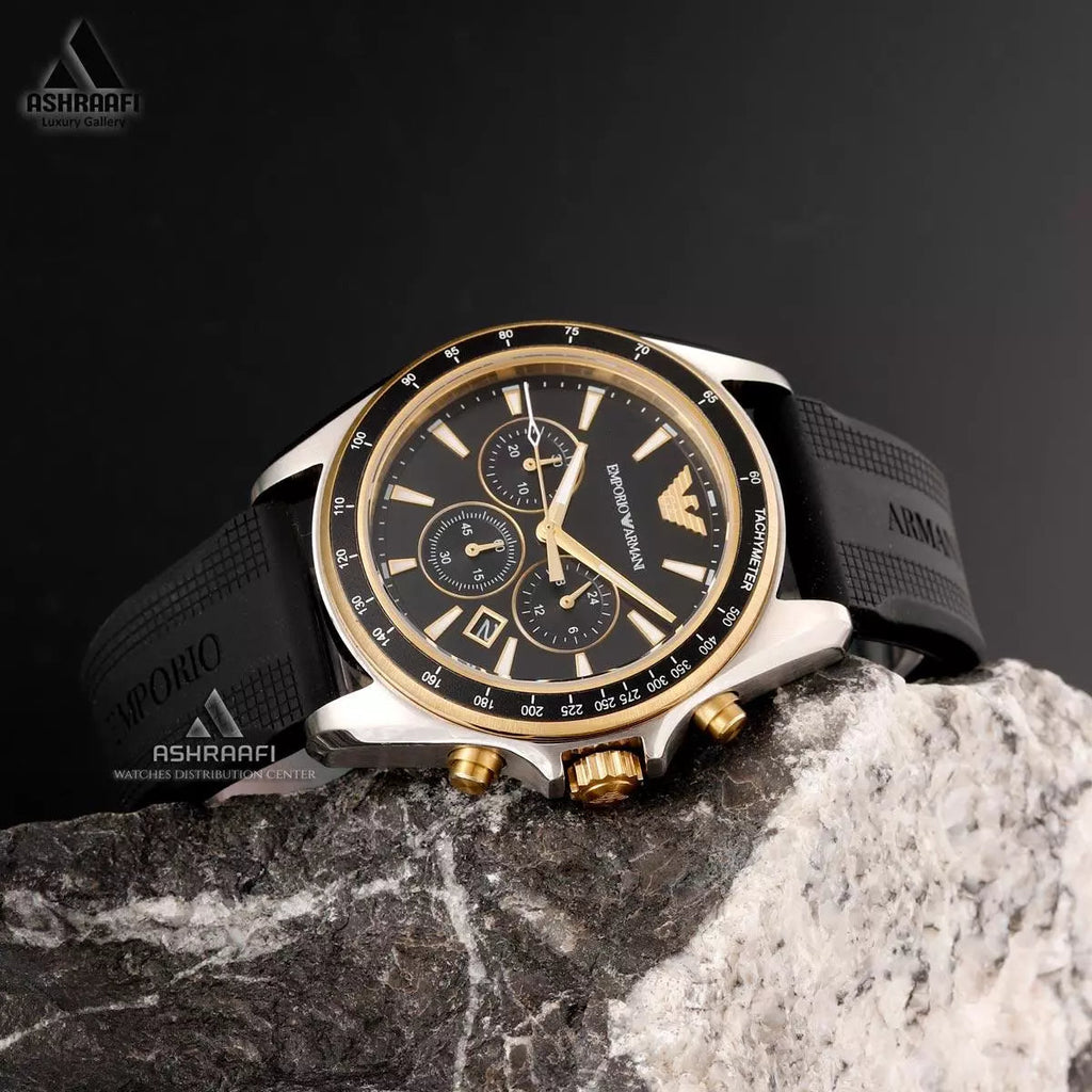 Emporio Armani Sigma Chronograph lack Dial Black Rubber Strap