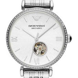 Emporio Armani Meccanico Gianni T-Bar Automatic Silver Dial Silver Steel Strap Watch For Women - AR60022