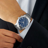 Emporio Armani Classic Blue Dial Silver Steel Strap Watch For Men - AR1635