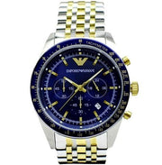 Emporio Armani Tazio Chronograph Blue Dial Two Tone Stainless Steel Watch For Men - AR6088