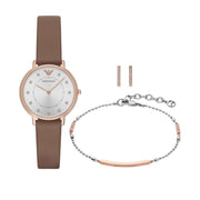 Emporio Armani Classic Analog Silver Dial Brown Leather Strap Watch For Women - AR8040