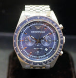 Emporio Armani Sportivo Chronograph Blue Dial Silver Steel Strap Watch For Men - AR6072