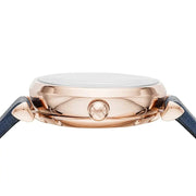 Emporio Armani Meccanico Gianni T-Bar Silver Dial Blue Leather Strap Watch For Women - AR60020