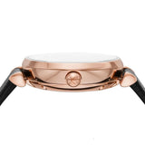 Emporio Armani Meccanico Gianni T Bar Mother of Pearl White Dial Black Leather Strap Watch For Women - AR60047