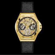 Guess Asteria Multifunction Gold Dial Black Rubber Strap Watch For Women - GW0620L2
