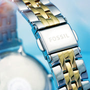 Fossil Jacqueline Analog Moonphase Mother of Pearl White Dial Two Tone Steel Strap Watch for Women - ES5166