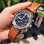 Fossil Goodwin Chronograph Blue Dial Brown Leather Strap Watch for Men - FS5414