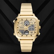 Fossil Retro Analog-Digital Gold Dial Gold Steel Strap Watch for Men - FS5889