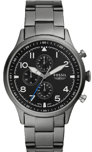 Fossil レトロ パイロット クロノグラフ ブラック ダイヤル グレー