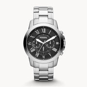 Fossil Grant Chronograph Black Dial Silver Steel Strap Watch for Men - FS4736