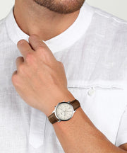Fossil Neutra Chronograph White Dial Brown Leather Strap Watch for Men - FS5380