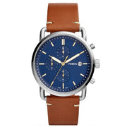 Fossil The Commuter Blue Dial Brown Leather Strap Watch for Men - FS5401