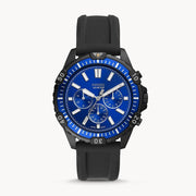 Fossil Garrett Chronograph Blue Dial Black Rubber Strap Watch for Men - FS5695