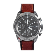 Fossil Bronson Chronograph Grey Dial Brown Leather Strap Watch for Men - FS5855