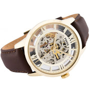 Fossil Townsman Automatic Skeleton Gold Dial Brown Leather Strap Watch for Men - ME3043