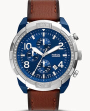 Fossil Nate Chronograph Navy Blue Dial Brown Leather Strap Watch for Men - JR1504