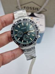 Fossil Bannon Chronograph Green Dial Silver Steel Strap Watch for Men - BQ2492