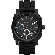 Fossil Machine Chronograph Black Dial Black Silicone Strap Watch for Men - FS4487