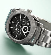 Fossil Machine Chronograph Black Dial Silver Steel Strap Watch for Men - FS4776