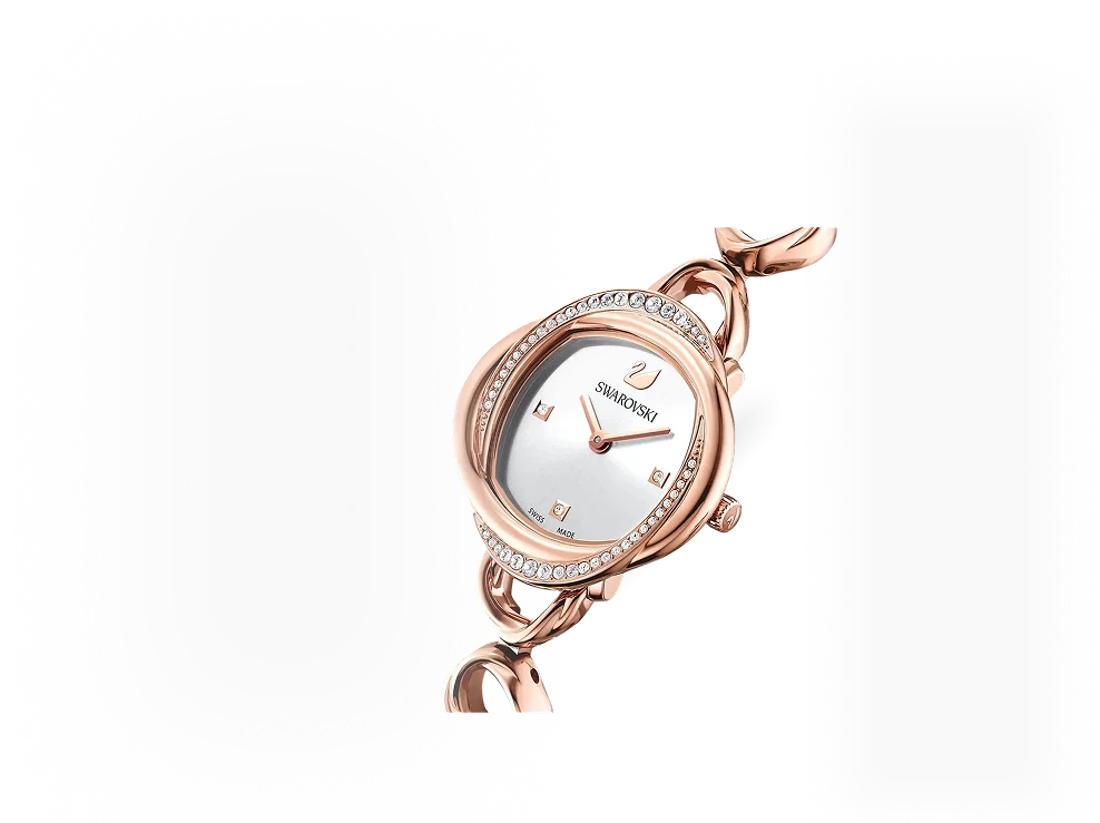 Swarovski Crystal Flower Silver Dial Rose Gold Steel Strap Watch for W