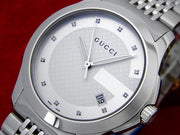 Gucci G Timeless Diamonds Silver Dial Silver Steel Strap Watch For Men - YA126404
