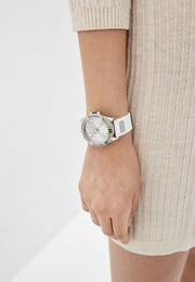 Guess Frontier Diamonds Silver Dial White Rubber Strap Watch for Women - GW0045L1