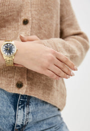 Guess Sparkler Diamonds Black Dial Gold Steel Strap Watch for Women - GW0111L2