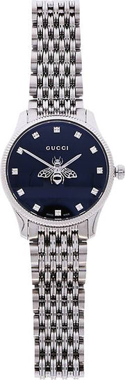 Gucci G Timeless Quartz Black Dial Silver Steel Strap Watch For Women - YA1265020