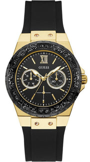 Guess Black Dial Black Rubber Strap Watch For Women - W1053L7