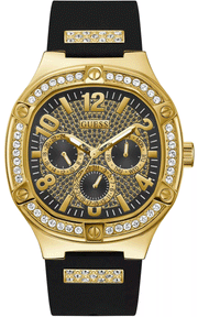 Guess Duke Crystals Black Dial Black Silicone Strap Watch For Men - GW0641G2