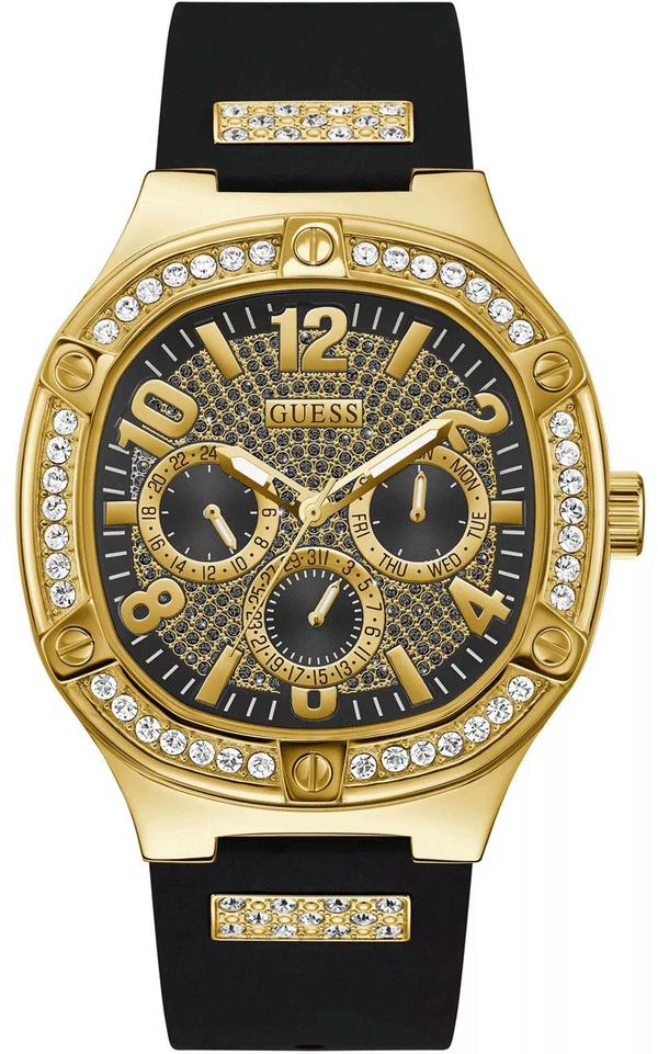 Guess Duke Crystals Black Dial Black Silicone Strap Watch For Men - GW0641G2