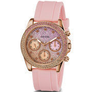 Guess Sparkling Chronograph Crystals Pink Dial Pink Silicone Strap Watch For Women - GW0032L4