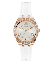Guess Cosmo Diamonds Silver Dial White Rubber Strap Watch for Women - GW0034L2