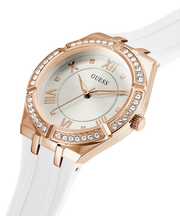 Guess Cosmo Diamonds Silver Dial White Rubber Strap Watch for Women - GW0034L2