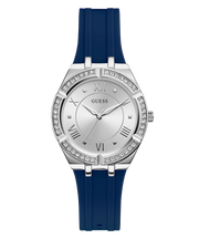 Guess Cosmo Diamonds Silver Dial Blue Rubber Strap Watch for Women - GW0034L5