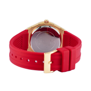 Guess Cosmo Diamonds Gold Dial Red Rubber Strap Watch for Women - GW0034L6