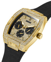 Guess Phoenix Multifunction Crystals Gold Dial Black Silicone Strap Watch For Men - GW0048G2