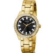 Guess Sparkler Diamonds Black Dial Gold Steel Strap Watch for Women - GW0111L2