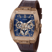 Guess Phoenix Multifunction Blue Dial Brown Leather Strap Watch for Men - GW0202G2