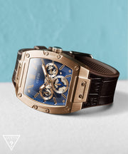 Guess Phoenix Multifunction Blue Dial Brown Leather Strap Watch for Men - GW0202G2