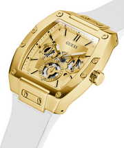 Guess Phoenix Multifunction Gold Dial White Leather Strap Watch for Men - GW0202G6