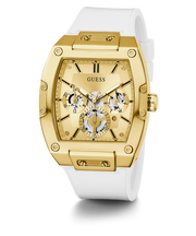 Guess Phoenix Multifunction Gold Dial White Leather Strap Watch for Men - GW0202G6