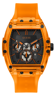 Guess Phoenix Multifunction Black Dial Orange Rubber Strap Watch For Men - GW0203G10