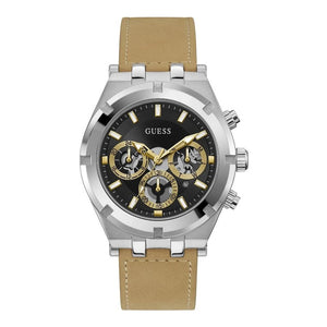 Guess Continental Multifunction Black Dial Brown Leather Strap Watch for Men - GW0262G1